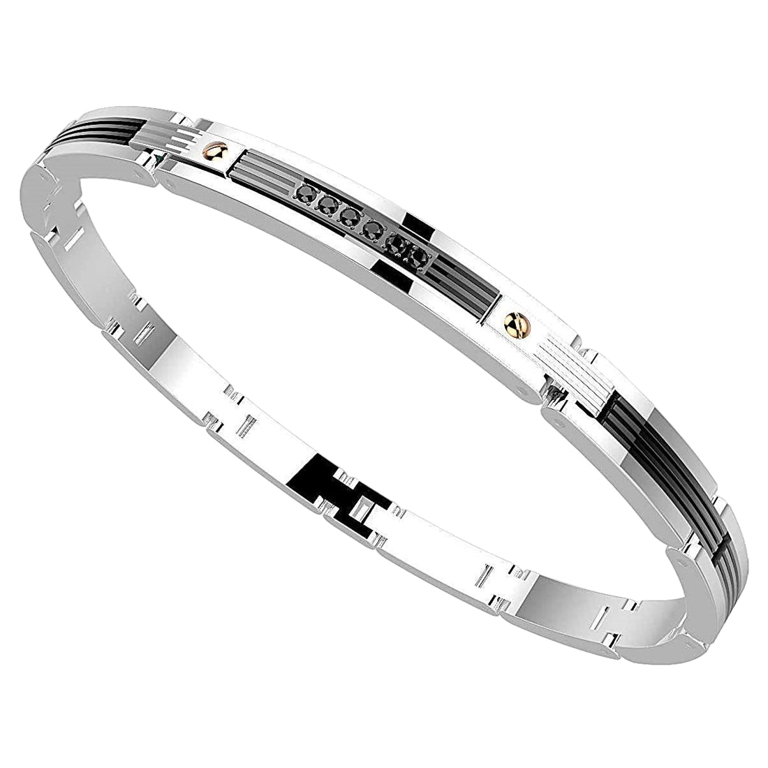 Bracciale Uomo Zancan Acciaio Viti Oro Rosè Zirconi Neri EHB115