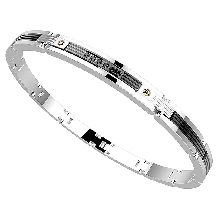Bracciale Uomo Zancan Acciaio Viti Oro Rosè Zirconi Neri EHB115