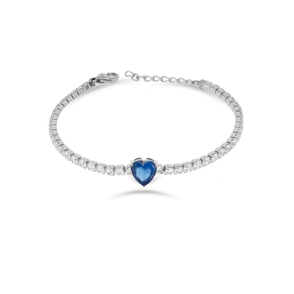 Bracciale Donna Liu Jo Acciaio Tennis Zirconi bianchi 3 MM  con cuore Blu LJ2446
