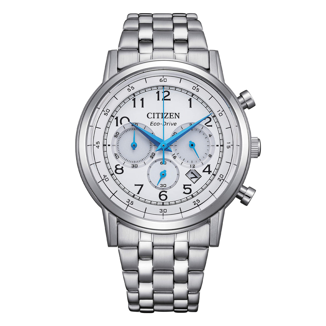 Orologio Uomo Citizen Bianco Classic Eco-Drive Cronografo Acciaio Data CA4630-53A