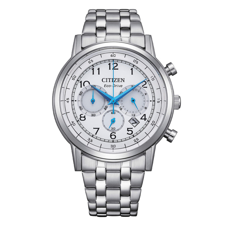 Orologio Uomo Citizen Bianco Classic Eco-Drive Cronografo Acciaio Data CA4630-53A