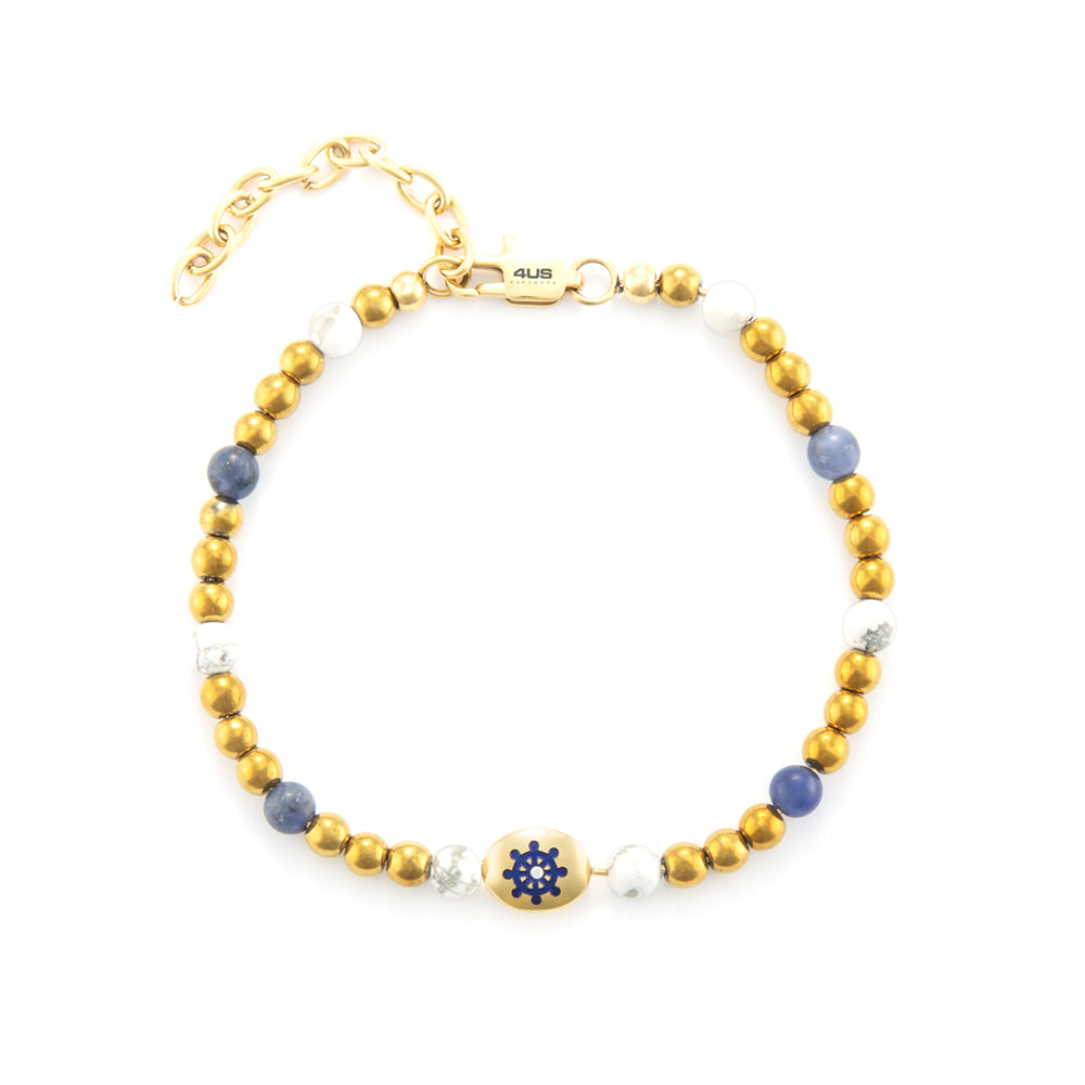 Bracciale Uomo 4US Cesare Paciotti Acciaio Biglie Dorate Blu Timone 4UBR6448