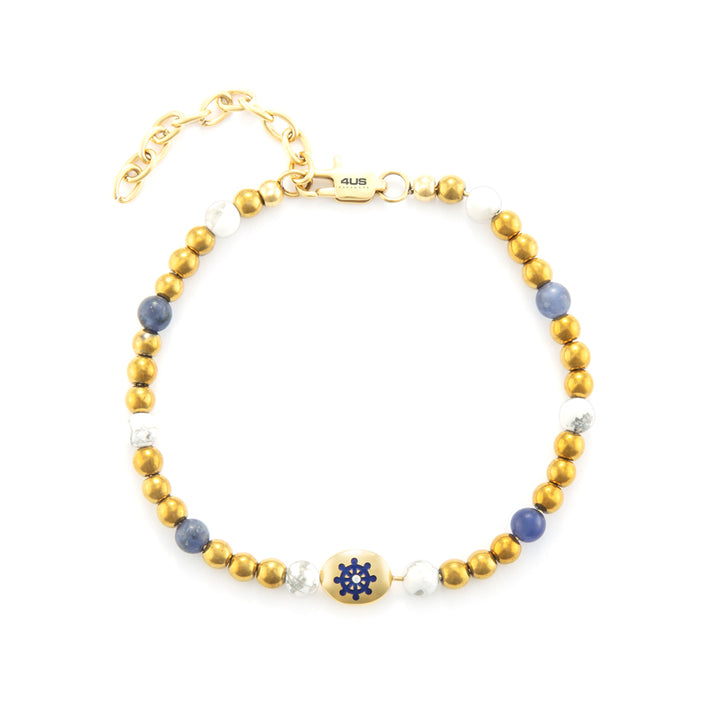 Bracciale Uomo 4US Cesare Paciotti Acciaio Biglie Dorate Blu Timone 4UBR6448