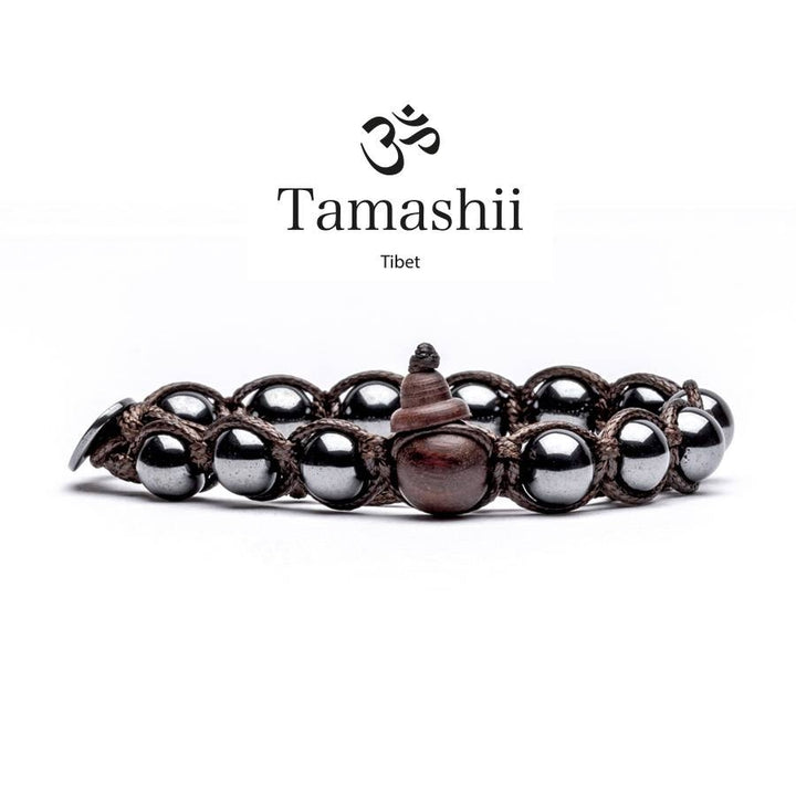 Bracciale Uomo Tamashii Pietra Ematite Lucido Biglie Nere Porta Fortuna BHS900-22