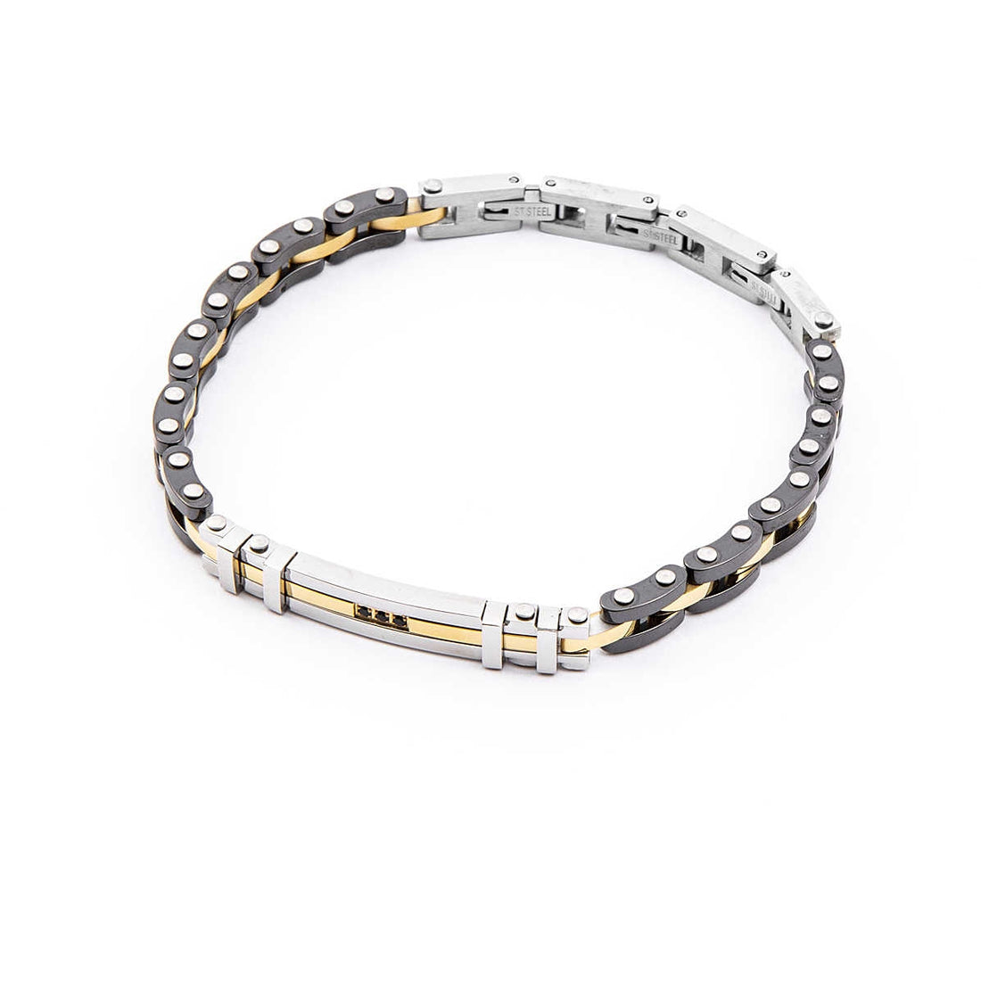Bracciale Uomo 4US Cesare Paciotti  acciaio centrale con zirconi  neri 4UBR4121