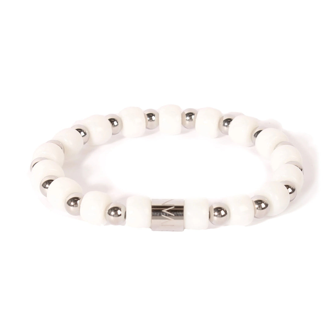 Bracciale Uomo Ivan Basile Elastico Acciaio Pietra Ceramica Bianco Perla LV_01-M