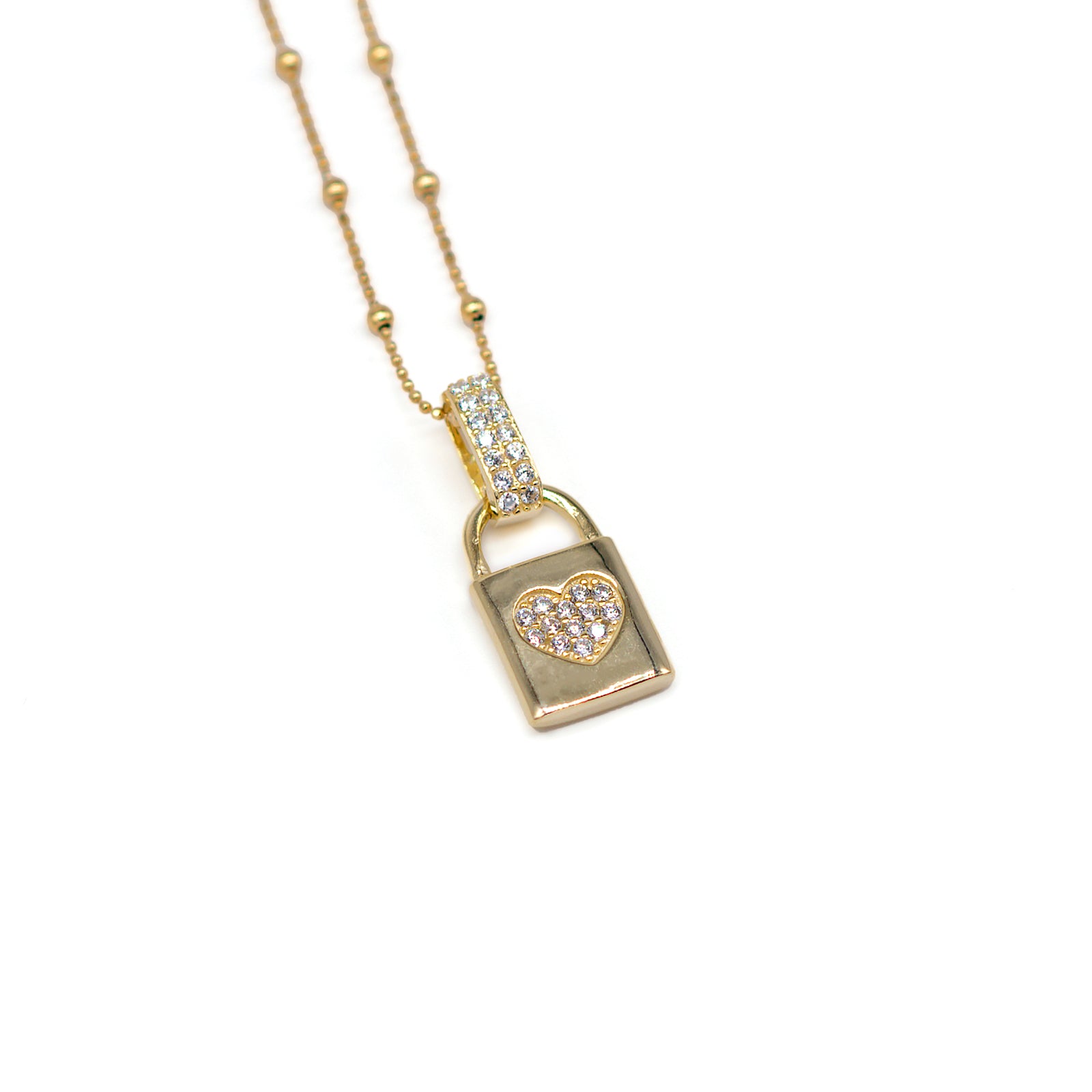 Collana Donna Re Mida Argento 925 Dorato Con Ciondolo Lucchetto Cuore Zirconi Bianchi C010