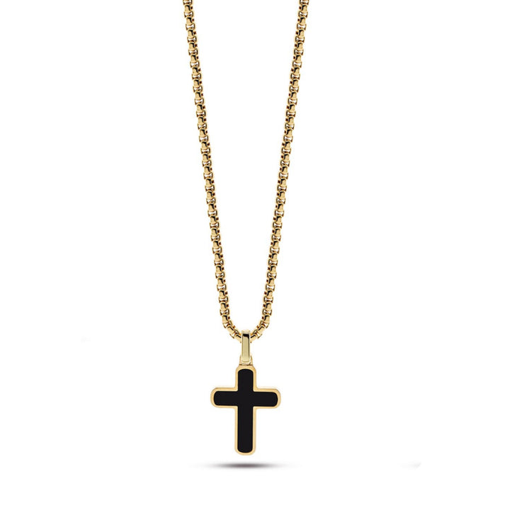 Collana Uomo Liu Jo Acciaio Dorato Croce Pietra Onice Nero MLJ426