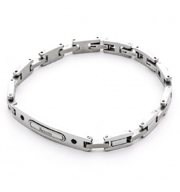Bracciale Uomo 4US Cesare Paciotti Acciaio Targa Con Logo Zirconi Neri 4UBR4536