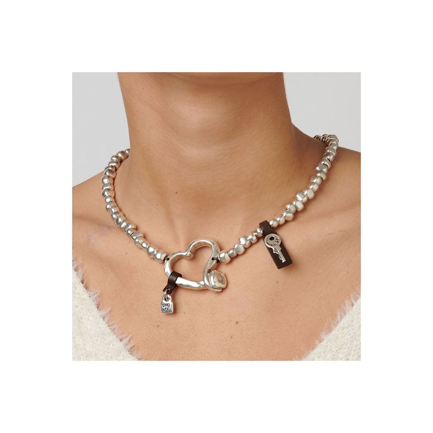 Collana Donna Uno de 50 metallo colore argento con cuore