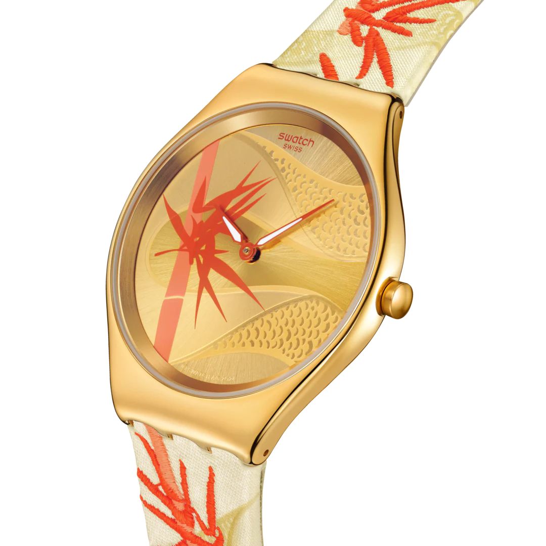 Orologio Unisex Swatch Golden Red Bamboo Quarzo Solo Tempo SYXZ105