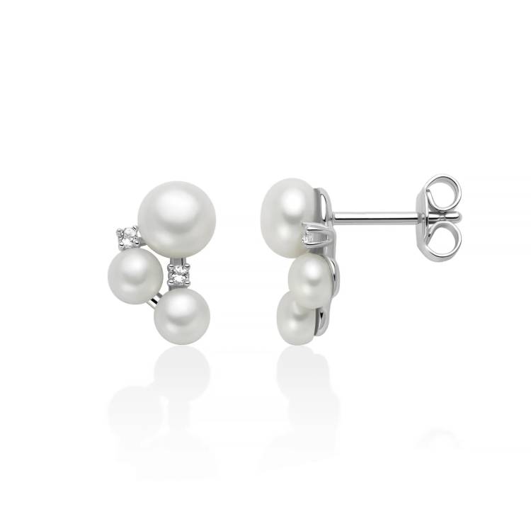 Orecchini Donna Miluna Andromeda Argento 925 Perle Oriente Topazi Bianchi PER2890