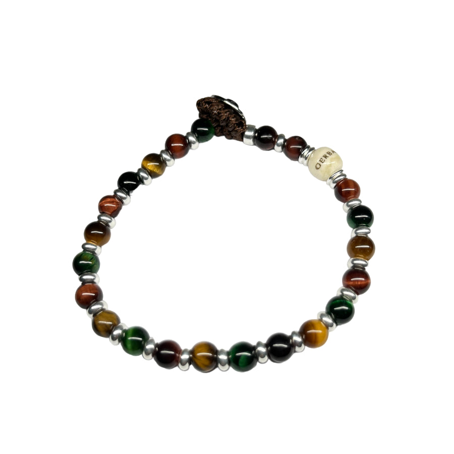 Bracciale Unisex Gerba Argento 925 Pietre Occhio Di Tigre Marrone Verde COD.078