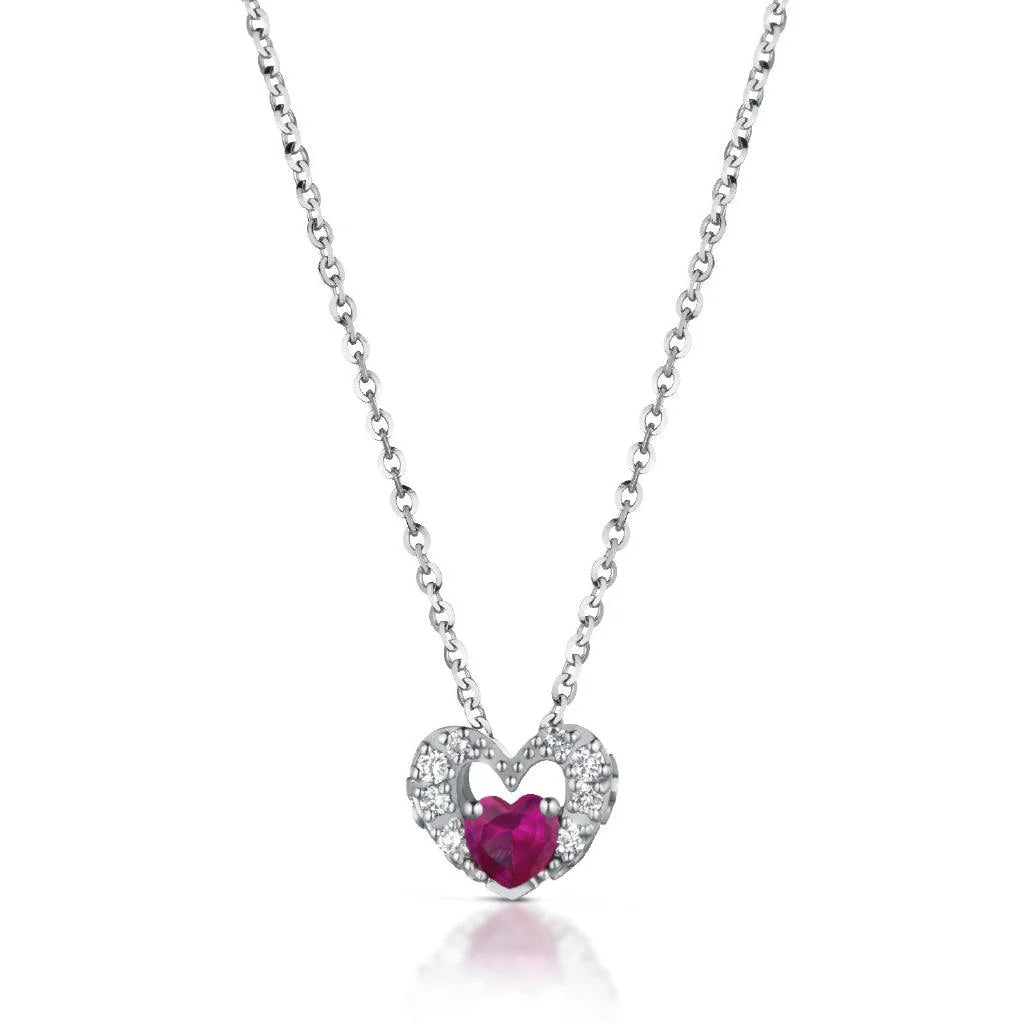 Collana Donna Roberto Giannotti Oro Bianco 9 KT Diamanti Cuore Rubino LUXCR01