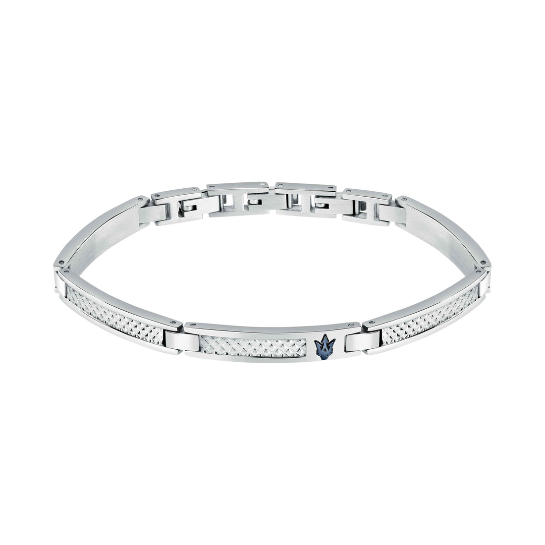 Bracciale Uomo Maserati Acciaio Targhetta Blu Logo Tridente Borchie JM423AVD21