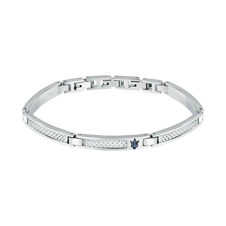 Bracciale Uomo Maserati Acciaio Targhetta Blu Logo Tridente Borchie JM423AVD21