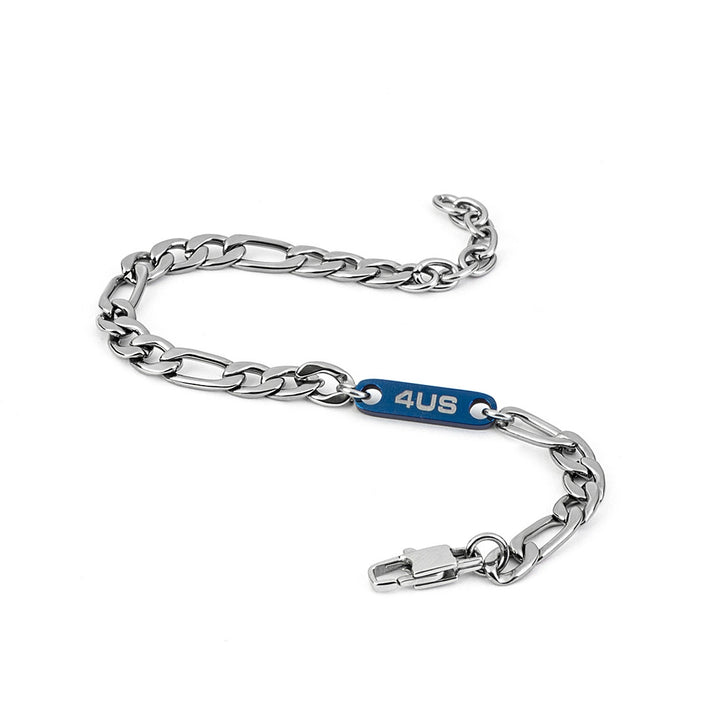 Bracciale Uomo 4US Cesare Paciotti acciaio Bianco con targhetta in pvd blu 4UBR4384