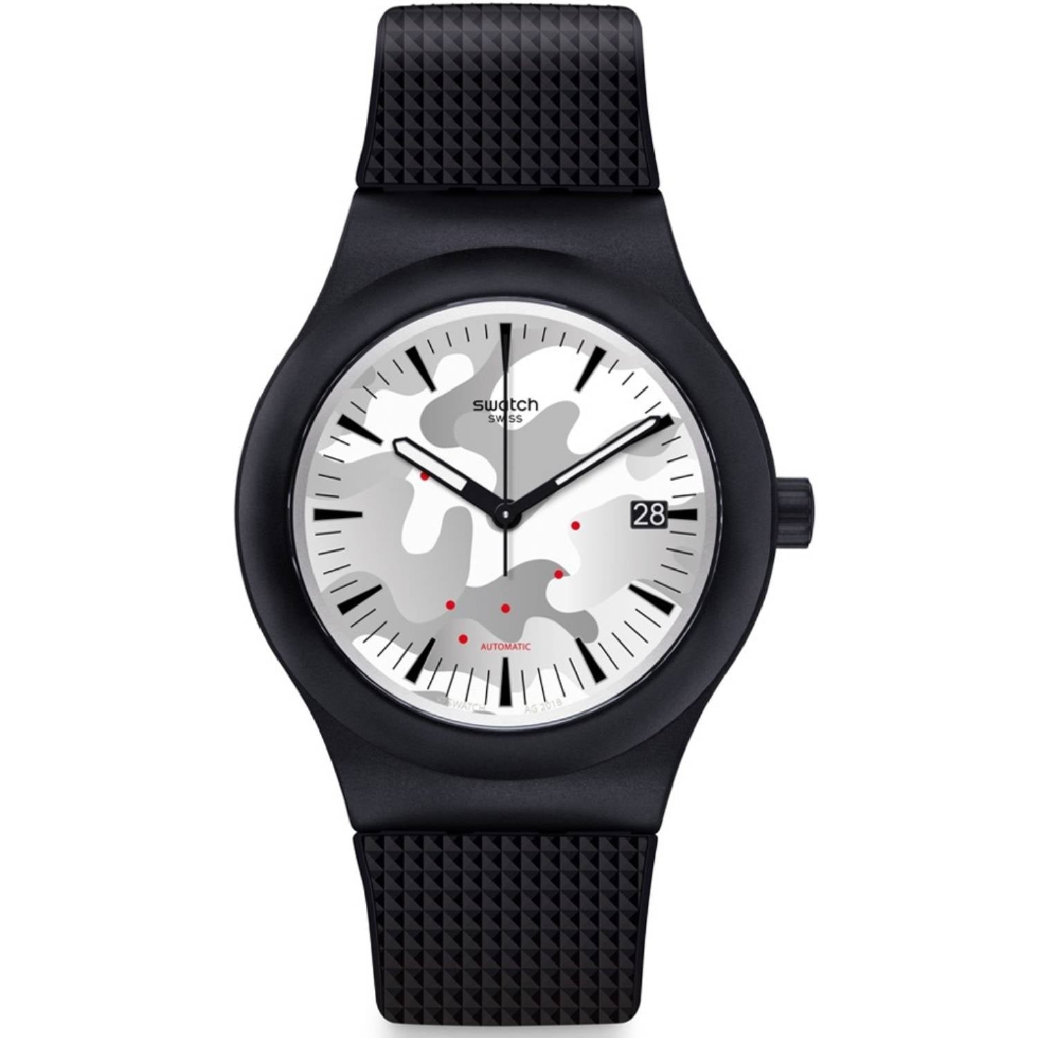 Orologio Uomo Gomma Resina Swatch Automatico Sistem Kamu Nero Bianco SUTB407