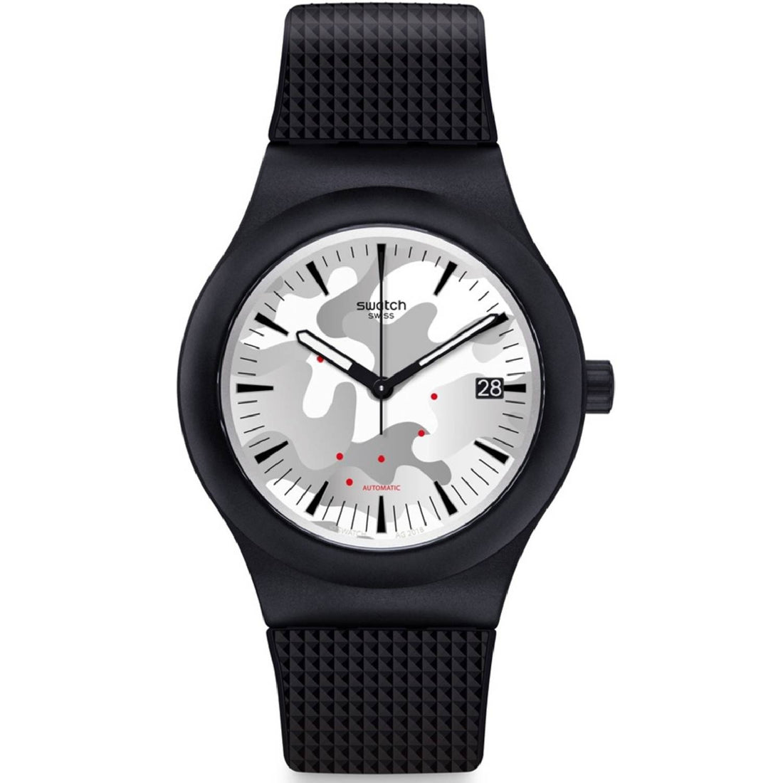 Orologio Uomo Gomma Resina Swatch Automatico Sistem Kamu Nero Bianco SUTB407