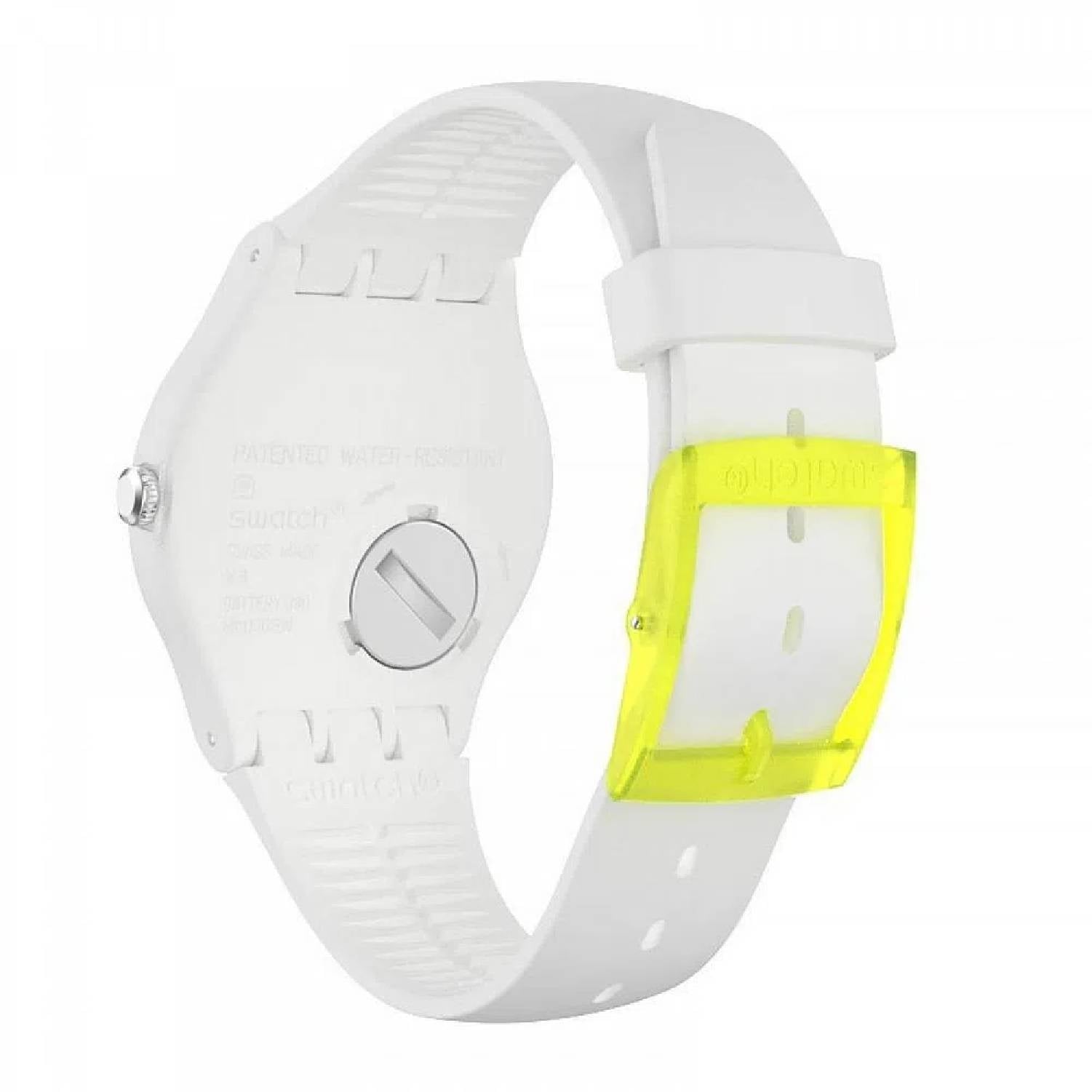 Orologio Uomo Gomma Swatch Quarzo Solo Tempo Giallo Bianco Lemoneon SUOW165