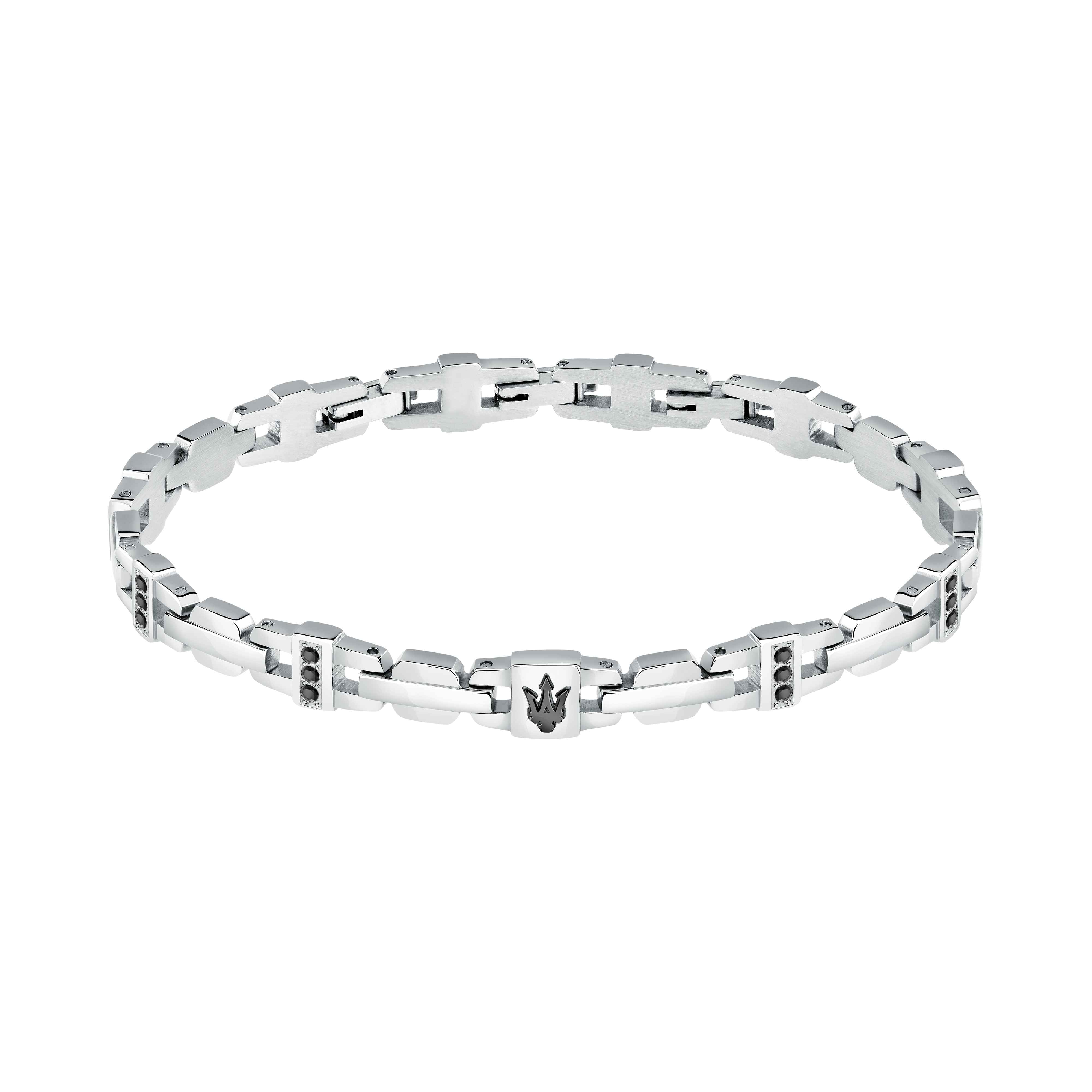 Bracciale Uomo Maserati Acciaio Targhetta Logo Tridente Zirconi Neri JM423AVD17