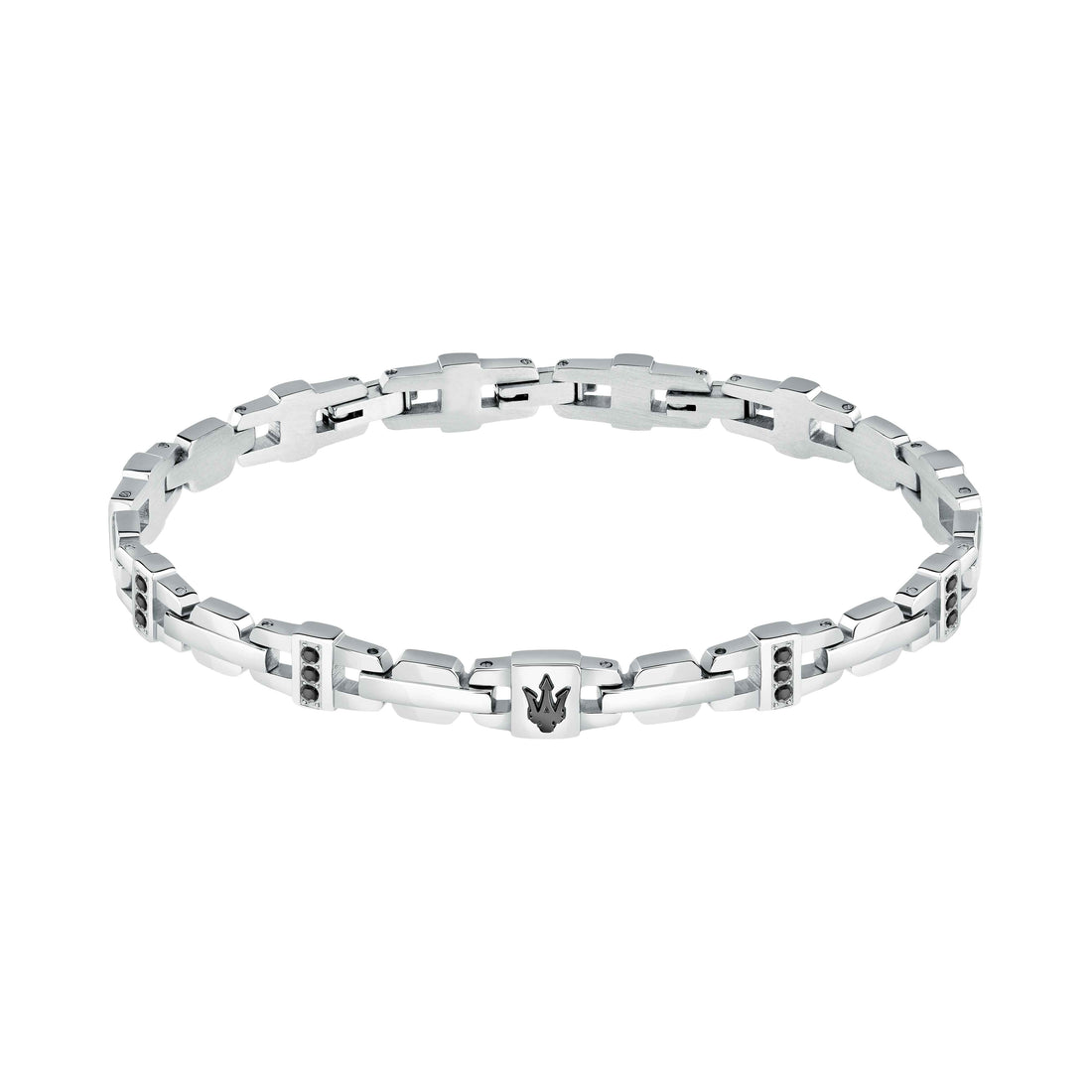 Bracciale Uomo Maserati Acciaio Targhetta Logo Tridente Zirconi Neri JM423AVD17
