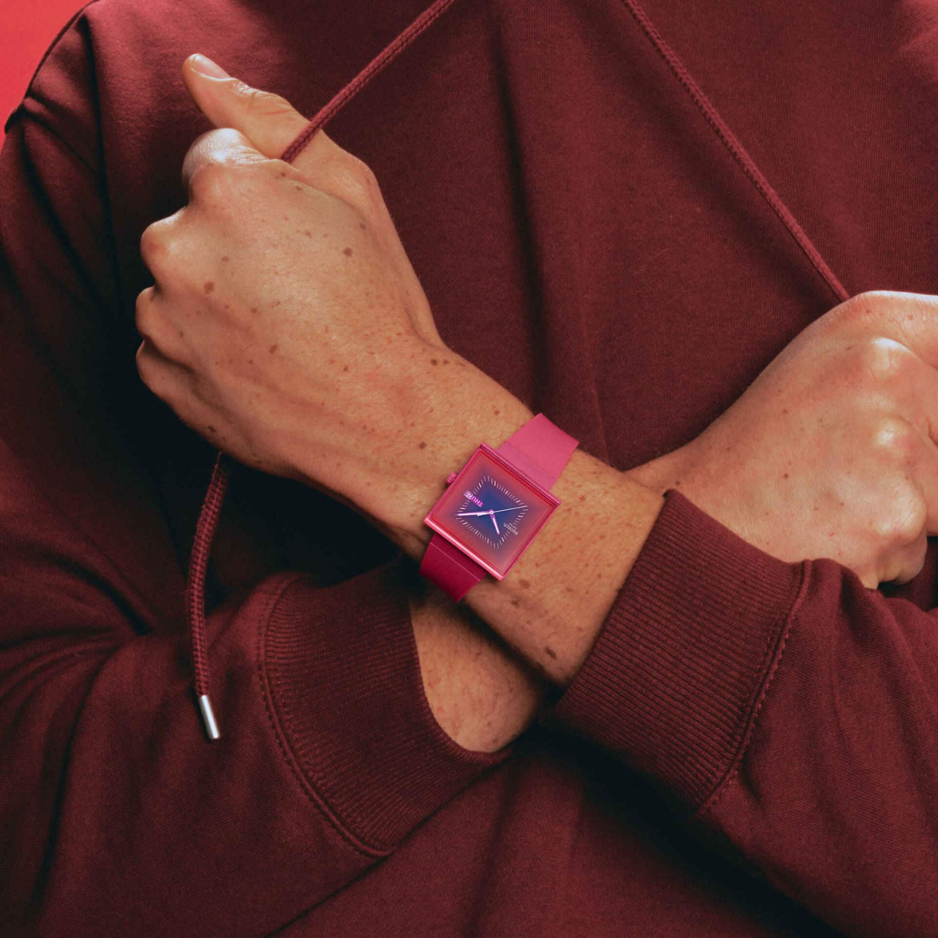 Orologio Unisex Swatch What IF SQUARELY BERRY Cassa Quadrata Rosa SO34R700
