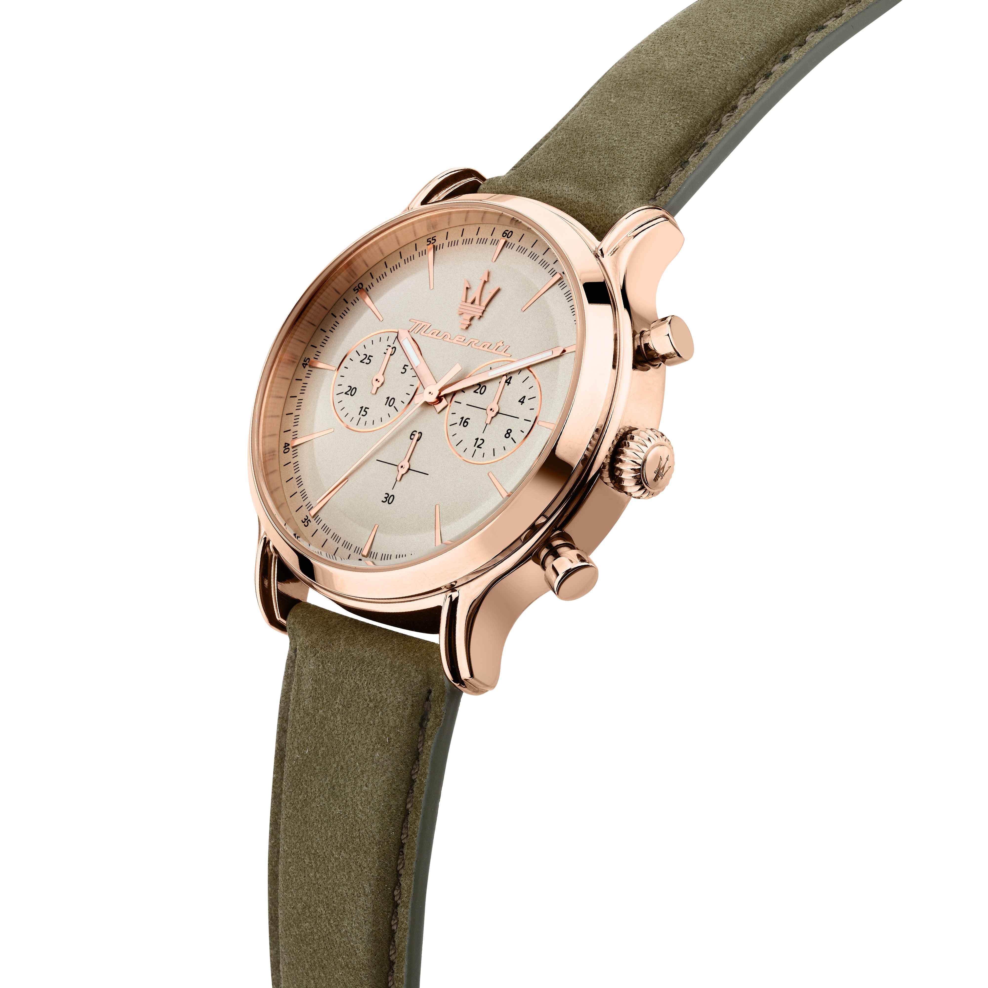 Orologio Uomo Maserati Quarzo Cronografo Acciaio Rosè Pelle Verde R8871633007