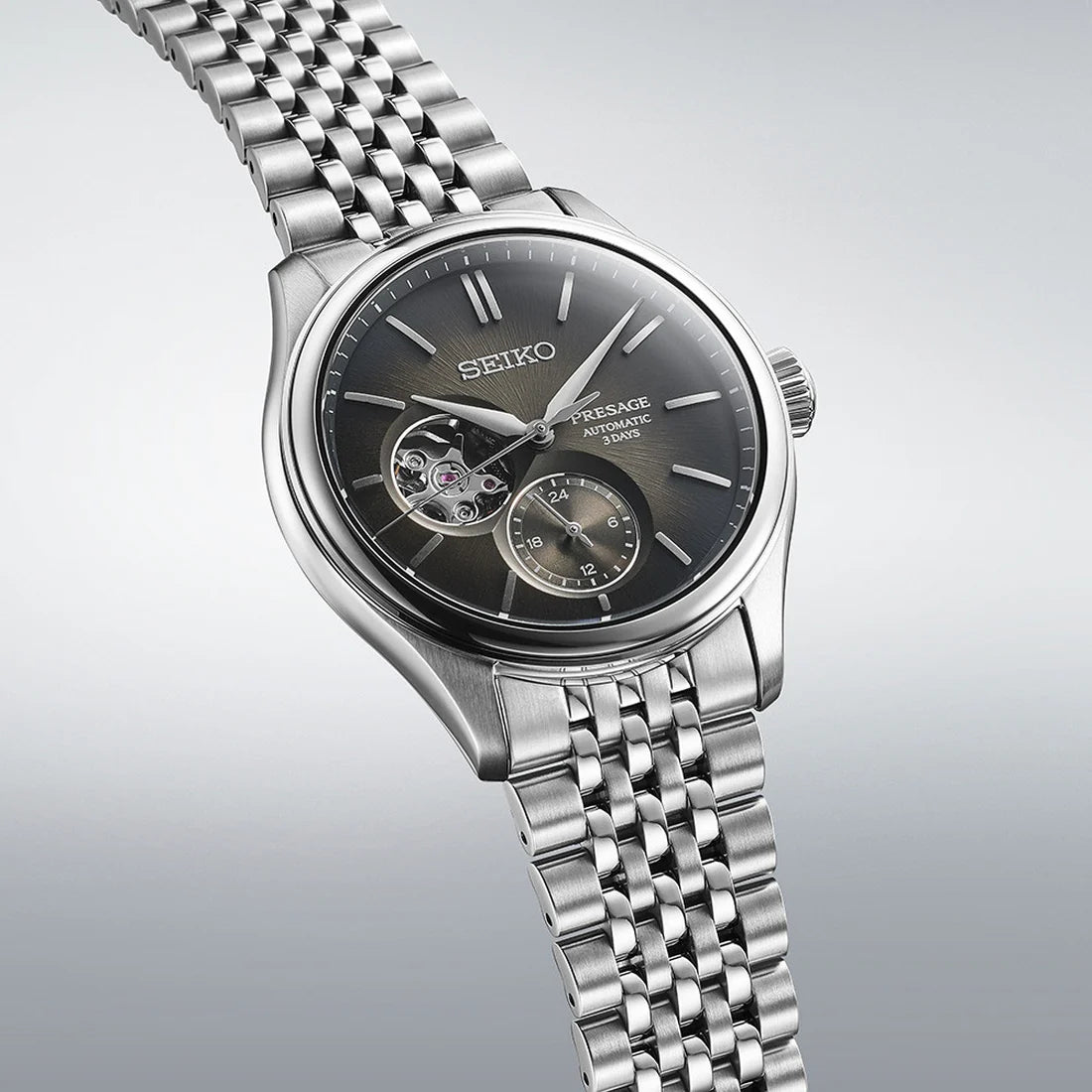 Orologio Uomo Seiko Presage Automatico Open Heart Nero Seta Acciaio SPB471J1