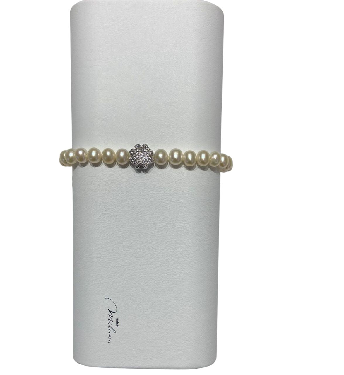 Bracciale Donna Miluna Argento 925 Miss Italia Perle Bianche Quadrifoglio PBR3501-TPZ