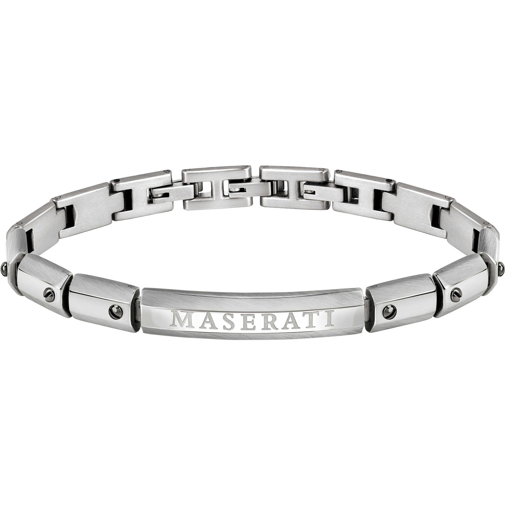 Bracciale Uomo Acciaio Maserati Logo Inciso Viti Nere Lucido JM220ASQ05