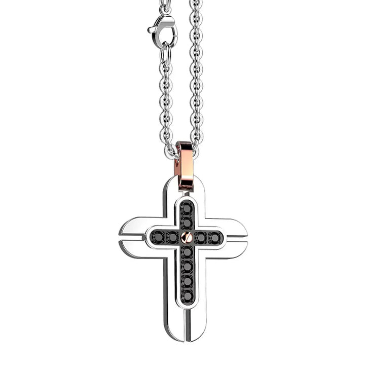 Collana Uomo Zancan Croce Acciaio Zirconi Neri EHC202
