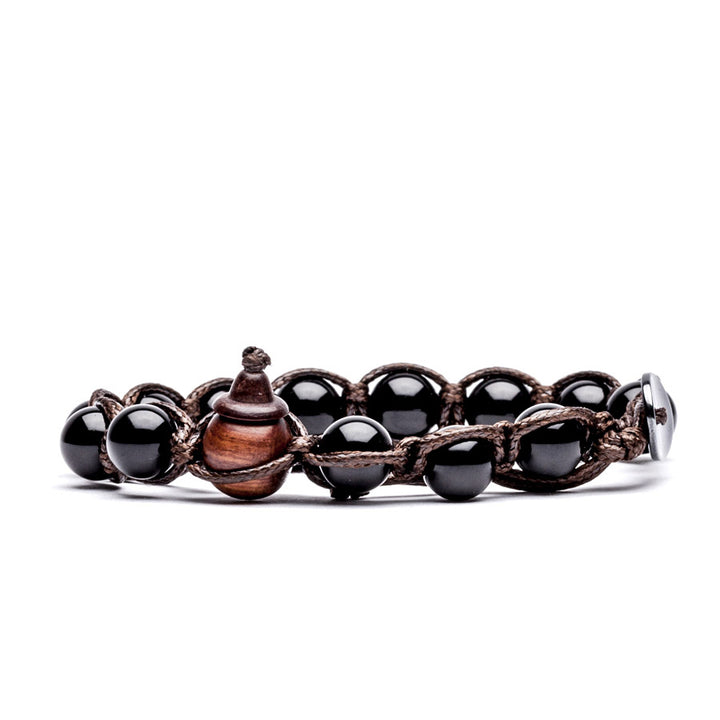 Bracciale Uomo Tamashii Pietra Onice Lucido Biglie Nere Porta Fortuna BHS900-1