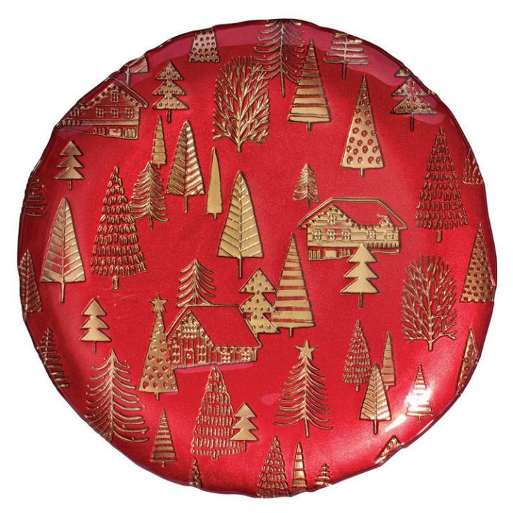Piatto Centrotavola Vassoio Onlylux Rosso Alberi Oro Giallo Vetro OL02773