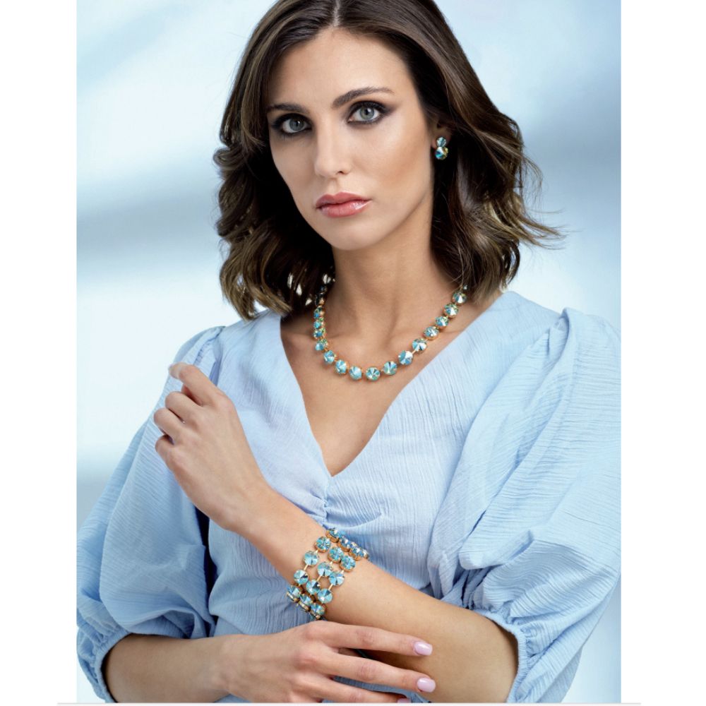 Bracciale Donna Ottaviani Bronzo Dorato Tennis Zirconi Azzurro Tappeto 500939B