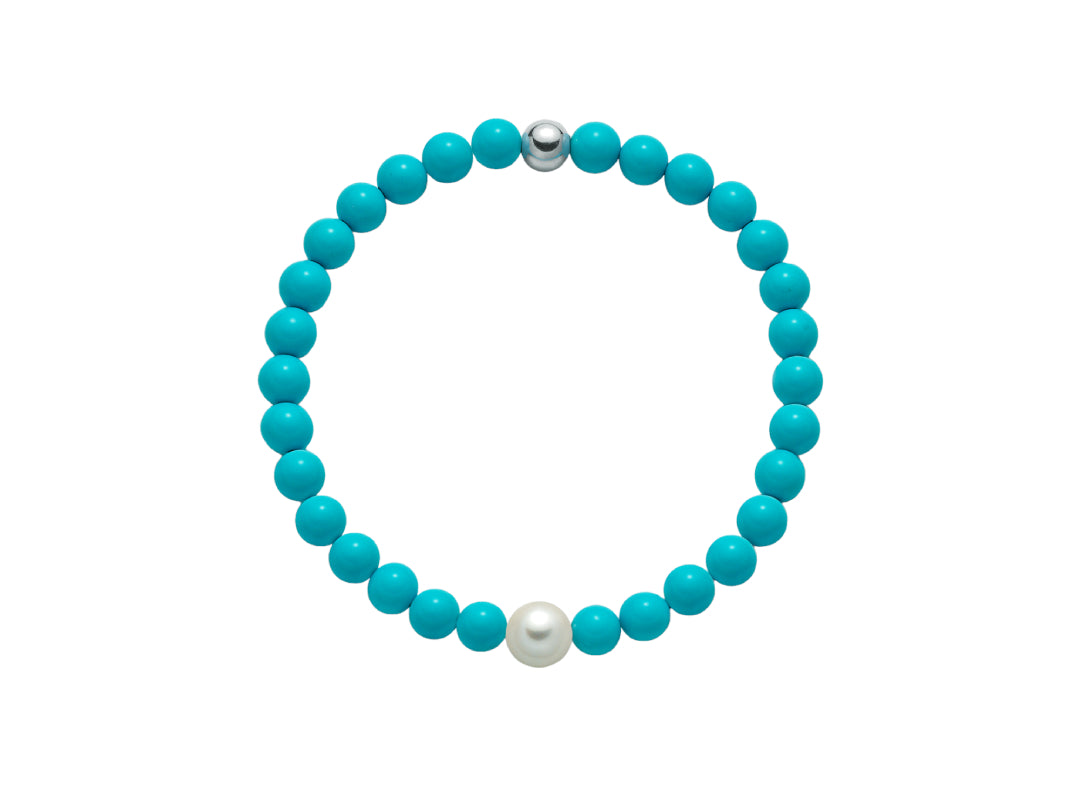 Bracciale Donna Elastico Miluna Agglomerato Turchese E Perla PBR3206
