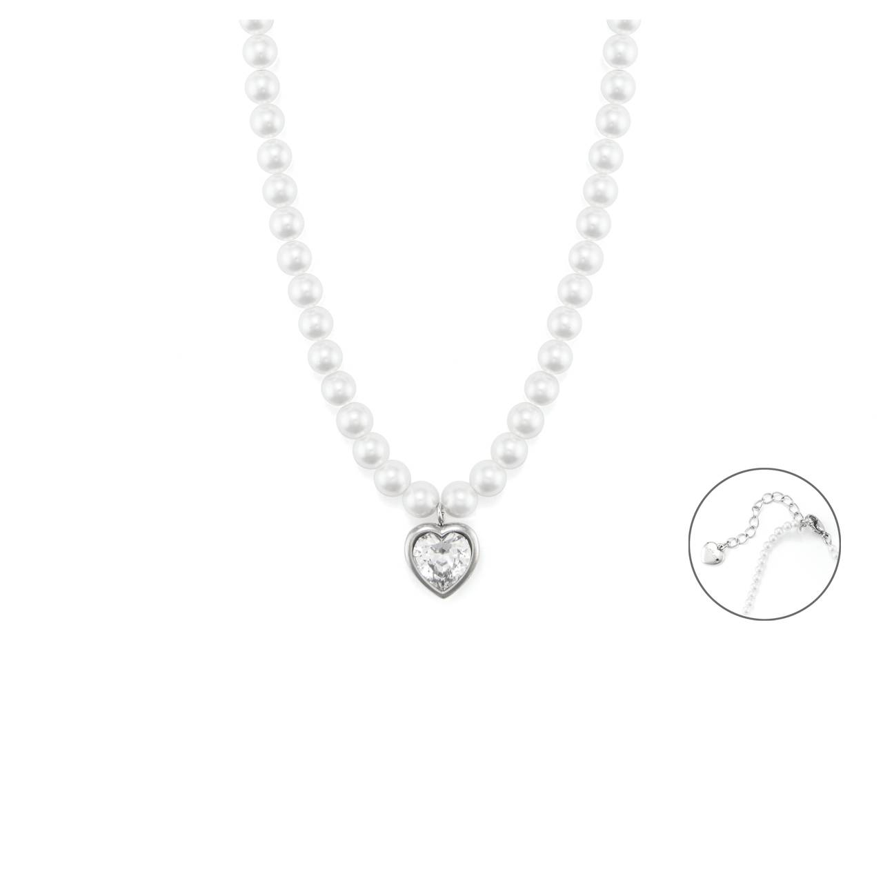 Collana Donna 4US Cesare Paciotti Acciaio Perle 6 MM Cuore Zircone 4UCL7125W