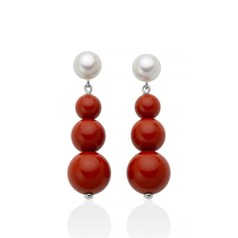Orecchini Donna Miluna Argento 925 Terra E Mare Pasta Di Corallo Rosso PER2876