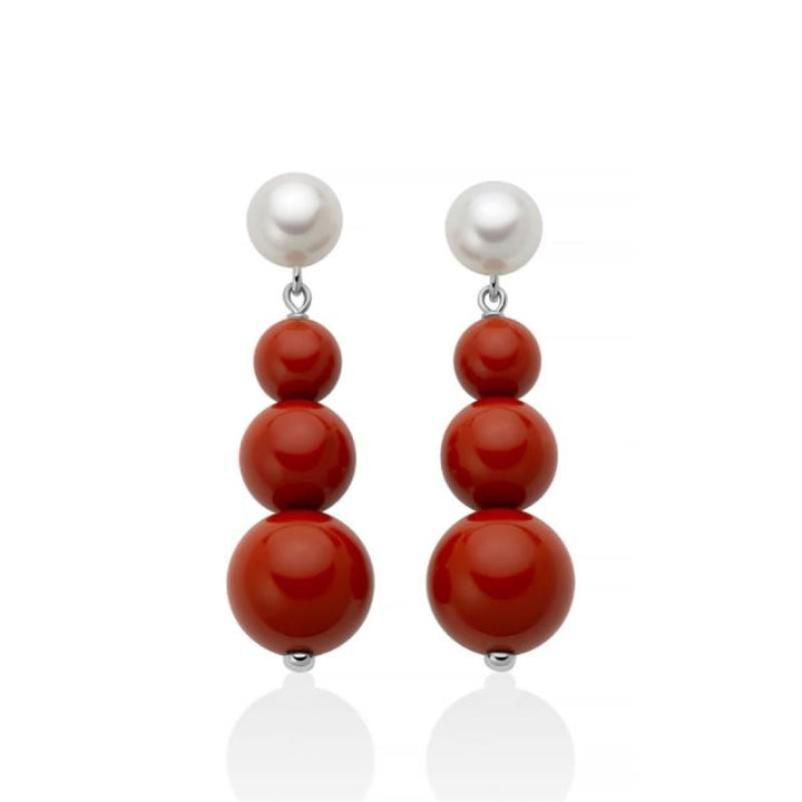 Orecchini Donna Miluna Argento 925 Terra E Mare Pasta Di Corallo Rosso PER2876