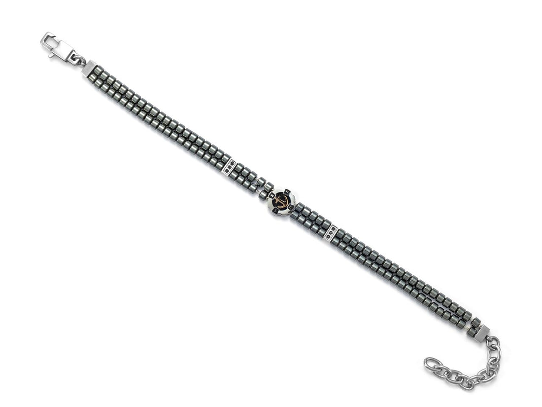 Bracciale Uomo 4US Cesare Paciotti Acciaio Ematite Sfaccettate Doppio Filo 4UBR5620