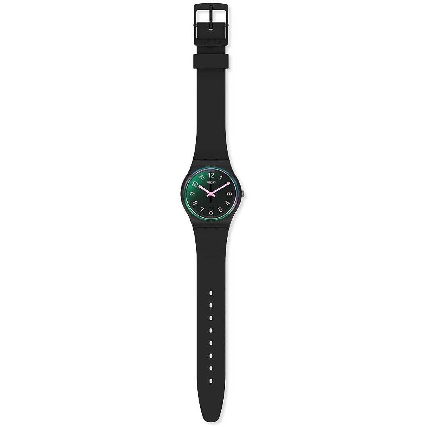 Orologio Donna Gomma Silicone Swatch Quarzo Solo Tempo Numeri Nero Rosa GB330