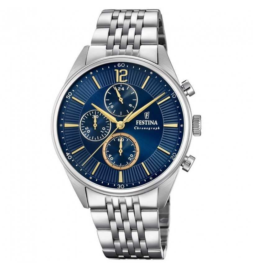 Orologio Uomo Festina Quarzo Cronografo Blu Dorato F20285/3