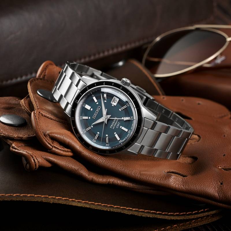 Orologio Uomo Seiko Presage GMT Automatico 60's Style Blu Nero Marrone SSK009J1