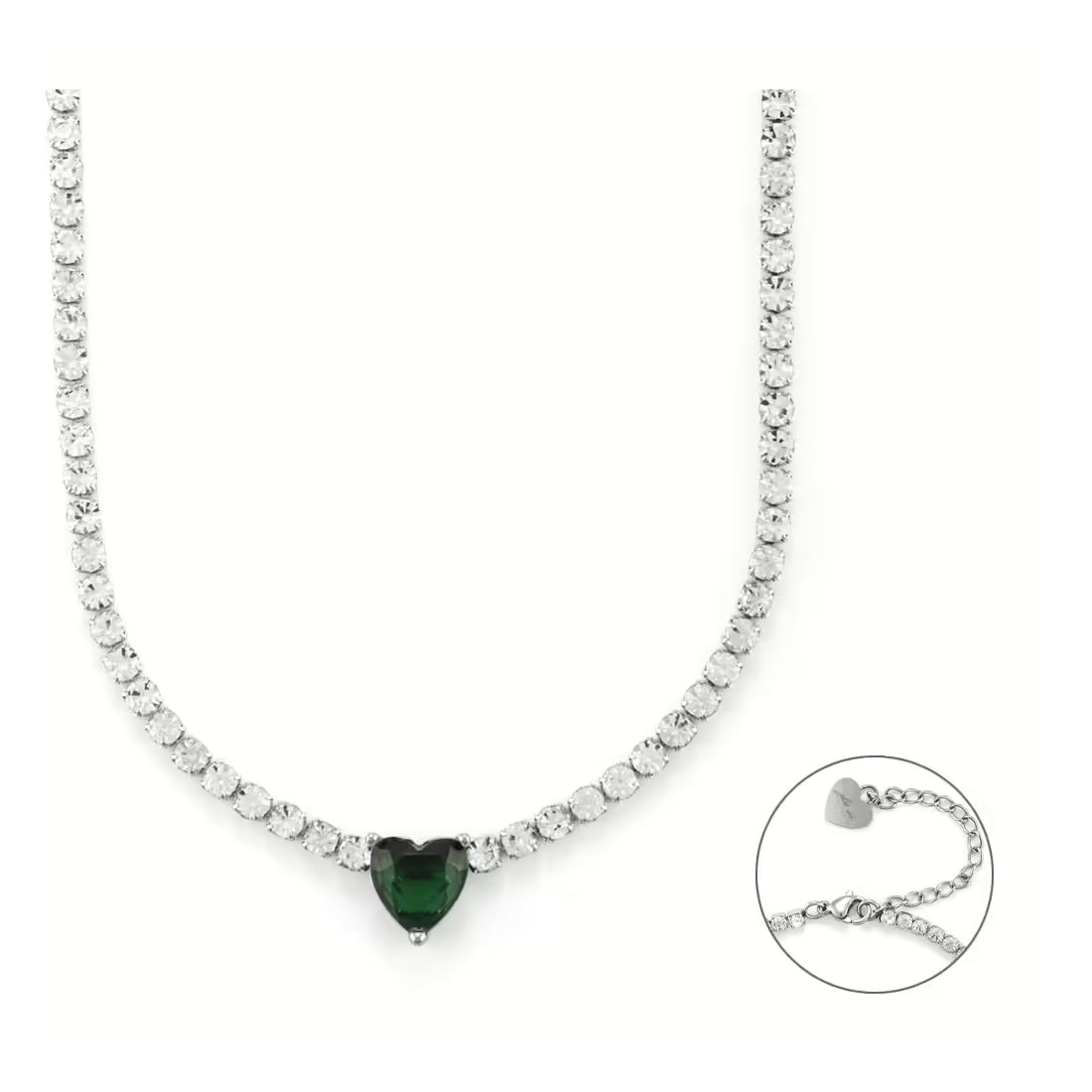 Collana Tennis Donna 4US Cesare Paciotti Acciaio Zirconi Cuore Verde 4UBR6261W