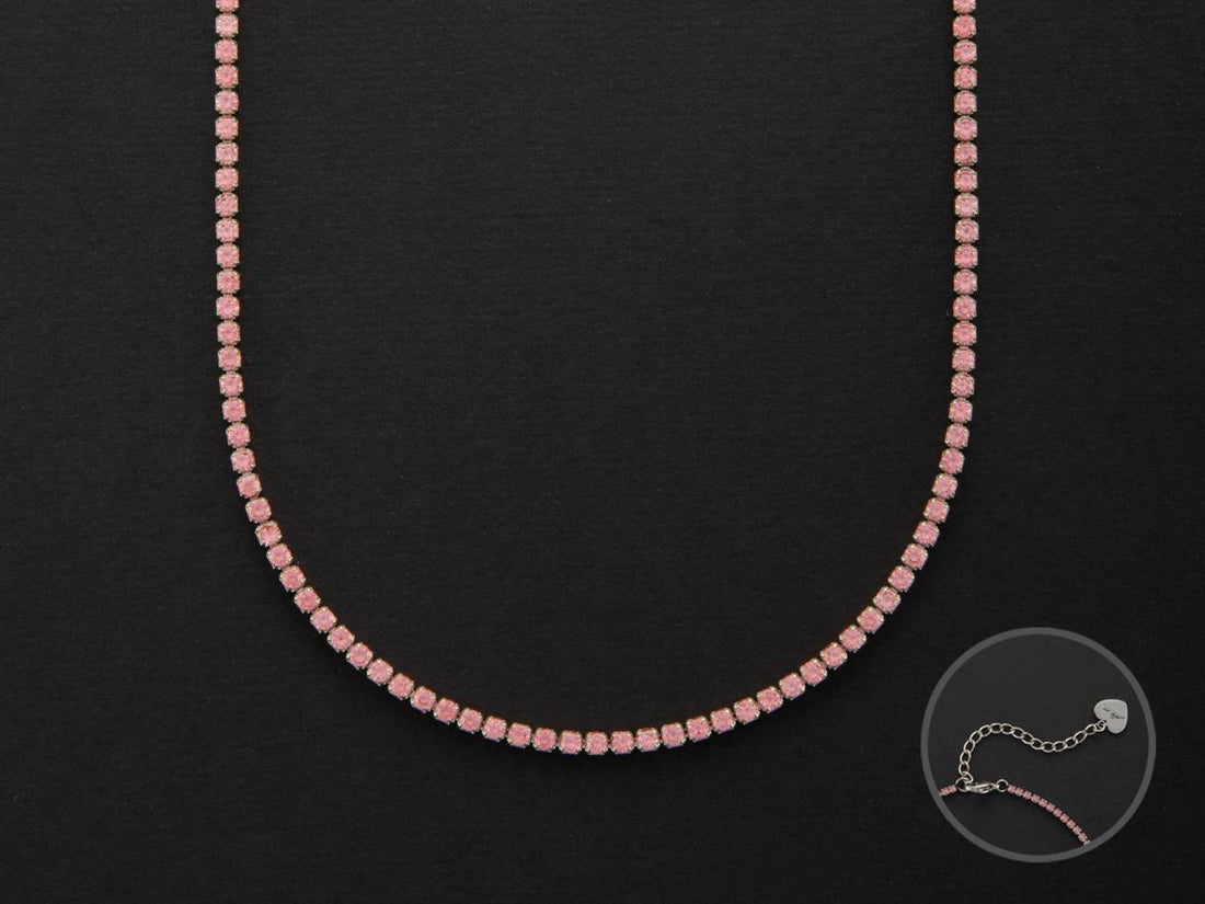 Collana Donna 4US Cesare Paciotti Acciaio Tennis Zirconi Rosa 2 mm 4UCL5852W
