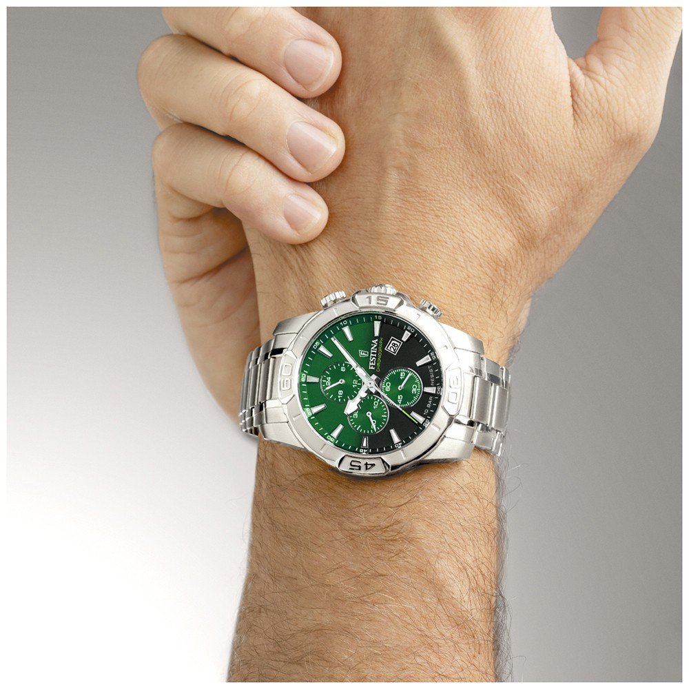 Orologio Uomo Festina Cronografo Verde Acciaio Data 10 ATM F20704/5
