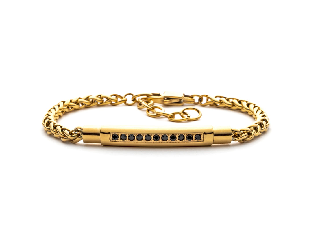Bracciale Uomo 4US Cesare Paciotti Acciaio Dorato Targhetta Zirconi Neri 4UBR5611