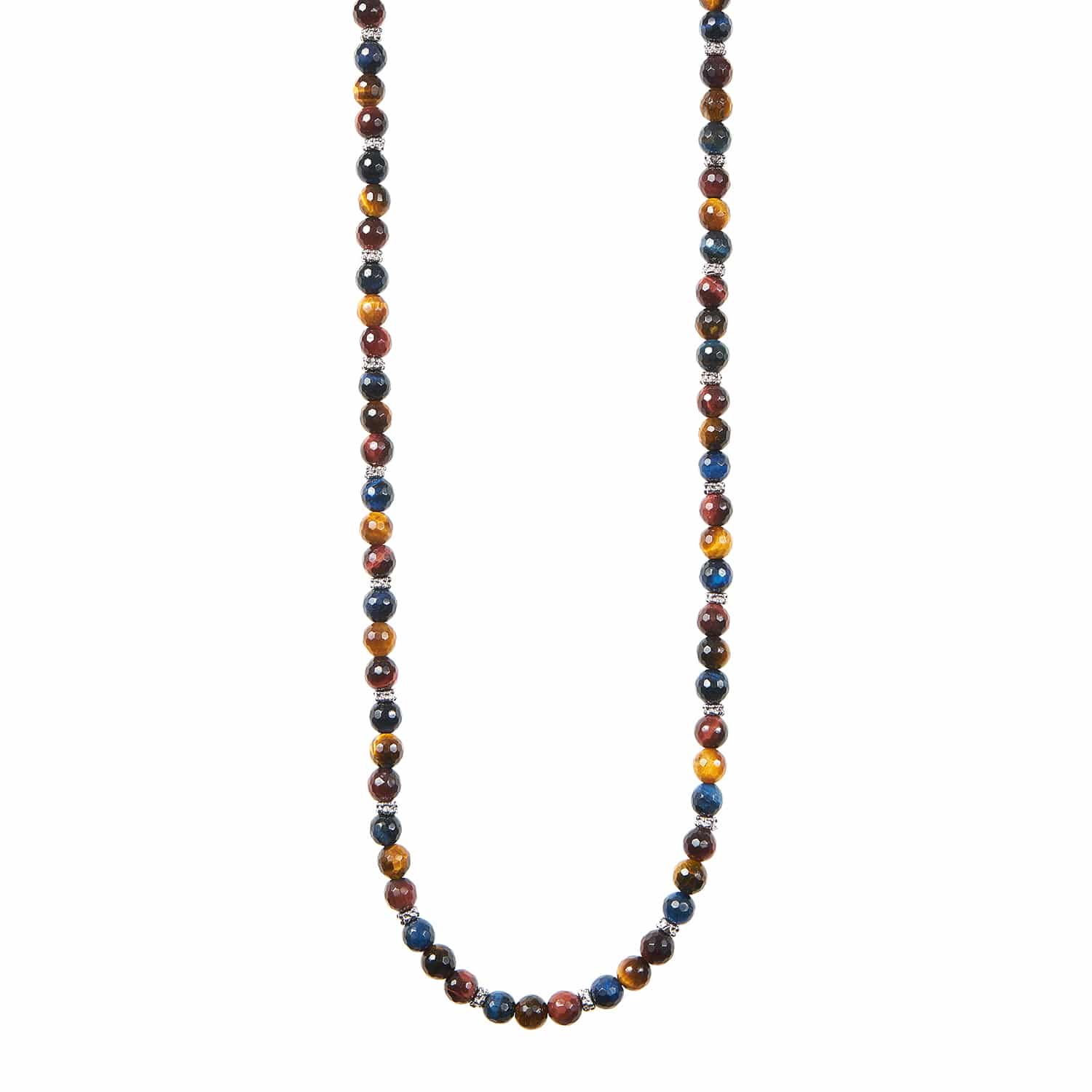 Collana Unisex Gerba Argento 925 Cotone Nero Pietra Blu Lucido Occhio di Tigre C03