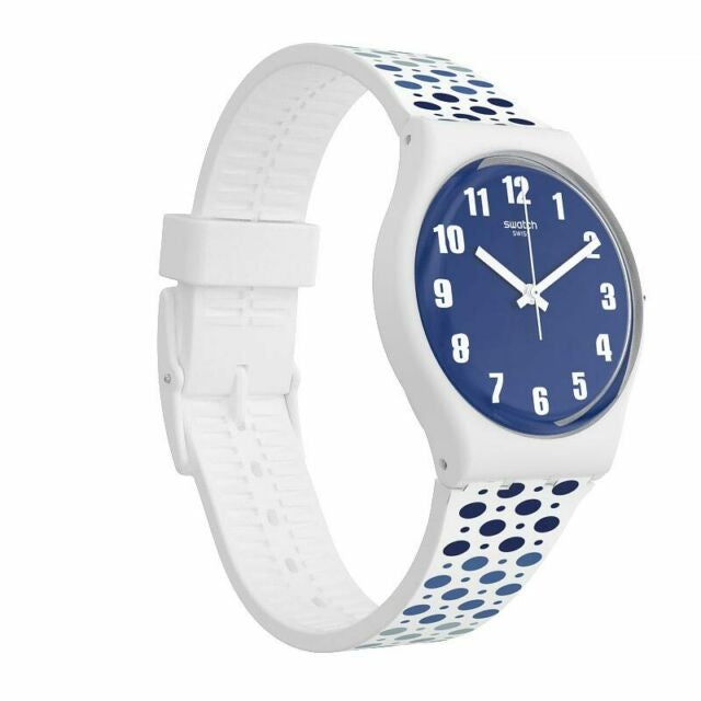 Orologio Donna Solo Tempo Silicone Bianco Pois Blue Quarzo Swatch GW201
