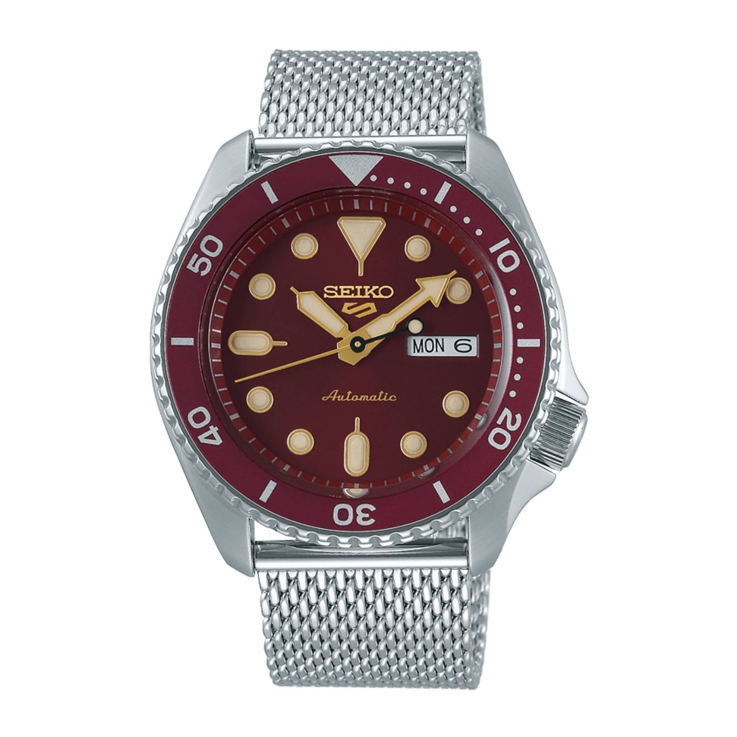Orologio Uomo Acciaio SEIKO 5 Sport 43mm Automatico Doppia Data Rosso Oro
